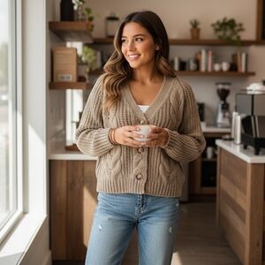 Elegant Beige Cable Knit Cardigan